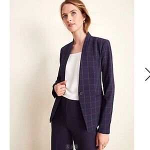 NWT Ann Taylor Cutaway Blazer in Navy Windowpane Bi-Stretch